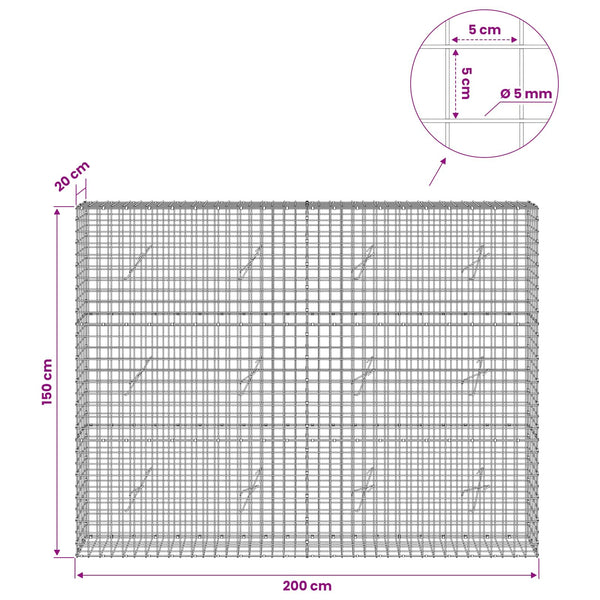 Gabion 5 mm langasta ja 5x5 cm verkosta 200x20x150 cm