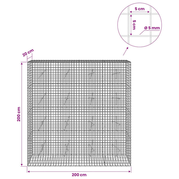 Gabion 5 mm langasta ja 5x5 cm verkosta 200x20x200 cm