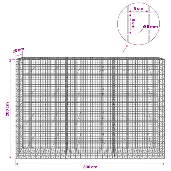 Gabion 5 mm langasta ja 5x5 cm verkosta 300x20x200 cm