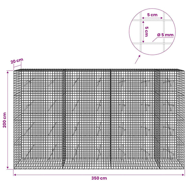Gabion 5 mm langasta ja 5x5 cm verkosta 350x20x200 cm