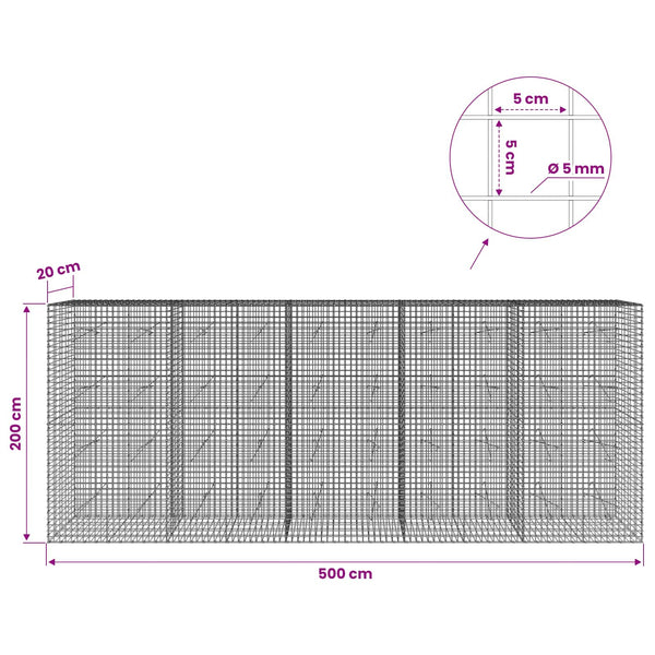 Gabion 5 mm langasta ja 5x5 cm verkosta 500x20x200 cm