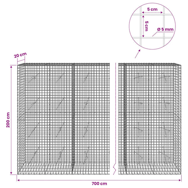 Gabion 5 mm langasta ja 5x5 cm verkosta 700x20x200 cm