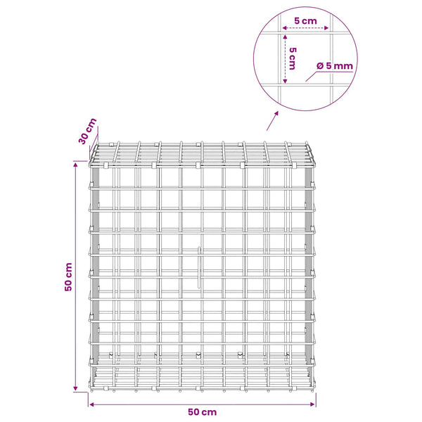 Gabion 5 mm langasta ja 5x5 cm verkosta 50x30x50 cm