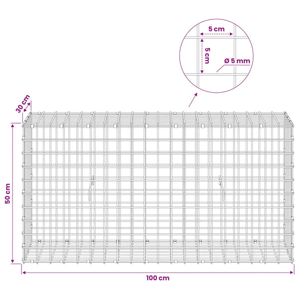 Gabion 5 mm langasta ja 5x5 cm verkosta 100x30x50 cm