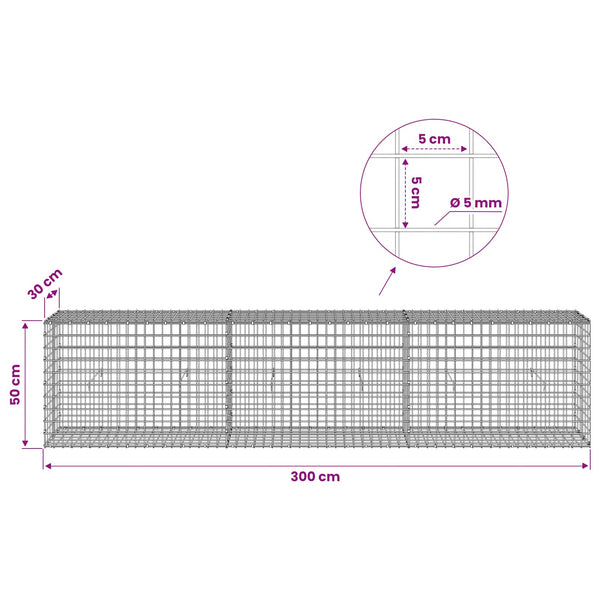 Gabion 5 mm langasta ja 5x5 cm verkosta 300x30x50 cm