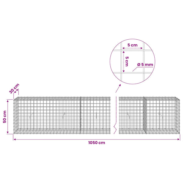 Gabion 5 mm langasta ja 5x5 cm verkosta 1050x30x50 cm