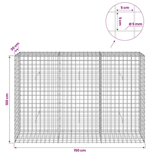 Gabion 5 mm langasta ja 5x5 cm verkosta 150x30x100 cm