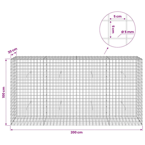 Gabion 5 mm langasta ja 5x5 cm verkosta 200x30x100 cm