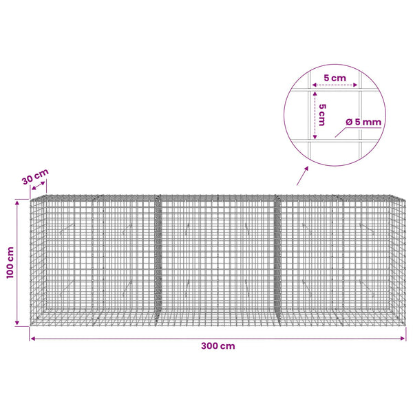 Gabion 5 mm langasta ja 5x5 cm verkosta 300x30x100 cm