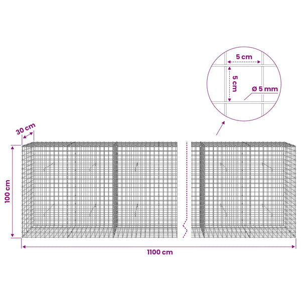 Gabion 5 mm langasta ja 5x5 cm verkosta 1100x30x100 cm