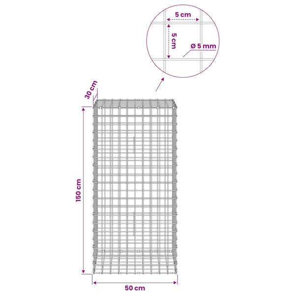 Gabion 5 mm langasta ja 5x5 cm verkosta 50x30x150 cm