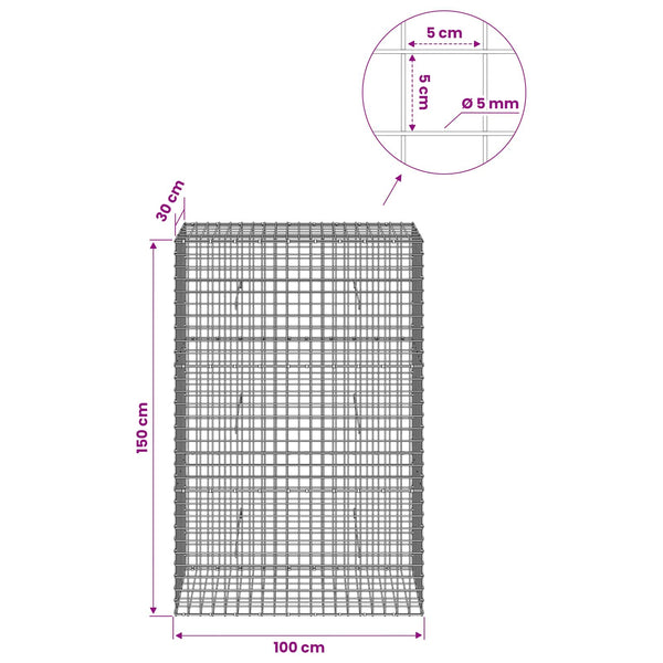 Gabion 5 mm langasta ja 5x5 cm verkosta 100x30x150 cm