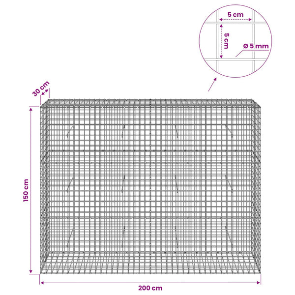 Gabion 5 mm langasta ja 5x5 cm verkosta 200x30x150 cm