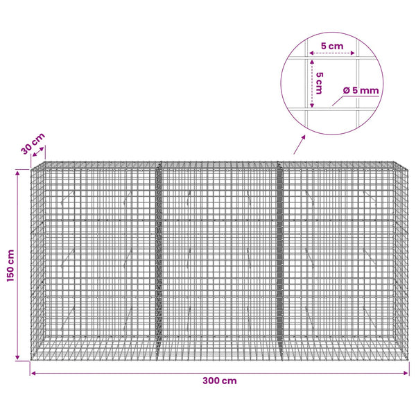 Gabion 5 mm langasta ja 5x5 cm verkosta 300x30x150 cm