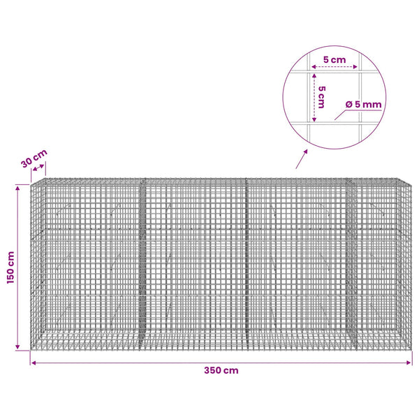 Gabion 5 mm langasta ja 5x5 cm verkosta 350x30x150 cm