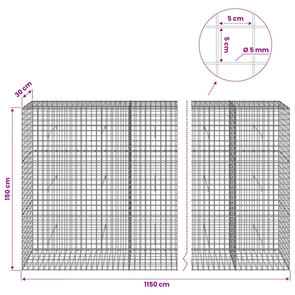 Gabion 5 mm langasta ja 5x5 cm verkosta 1150x30x150 cm