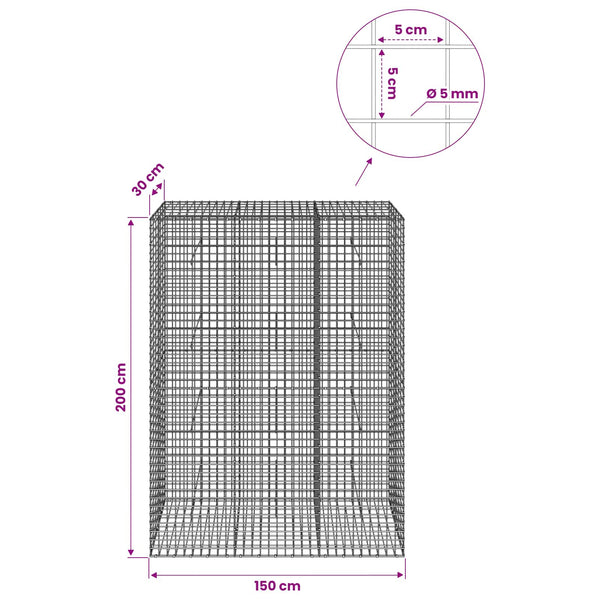 Gabion 5 mm langasta ja 5x5 cm verkosta 150x30x200 cm