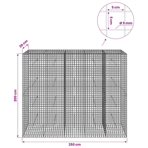 Gabion 5 mm langasta ja 5x5 cm verkosta 250x30x200 cm