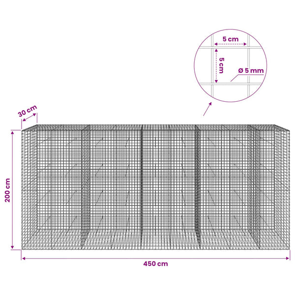 Gabion 5 mm langasta ja 5x5 cm verkosta 450x30x200 cm