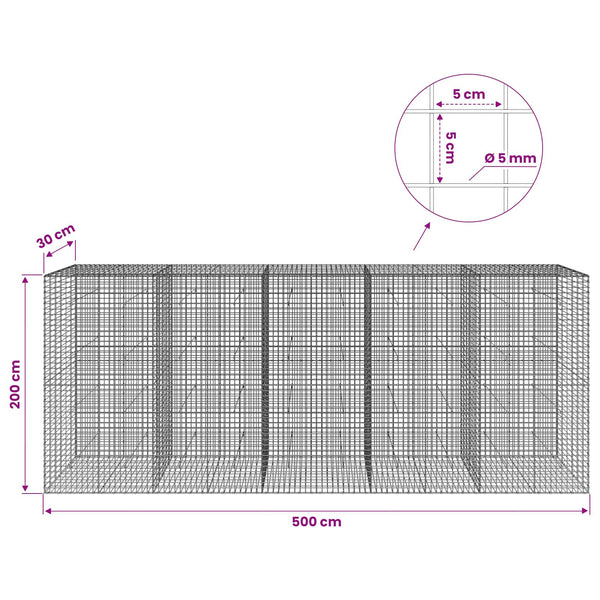 Gabion 5 mm langasta ja 5x5 cm verkosta 500x30x200 cm