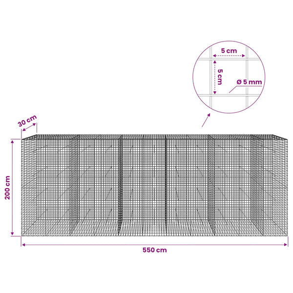 Gabion 5 mm langasta ja 5x5 cm verkosta 550x30x200 cm