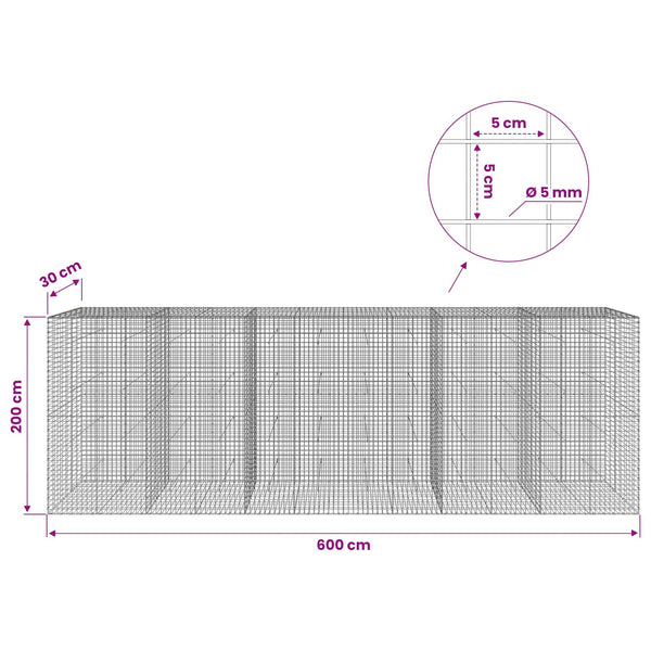 Gabion 5 mm langasta ja 5x5 cm verkosta 600x30x200 cm