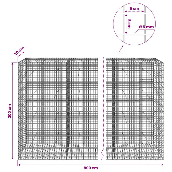 Gabion 5 mm langasta ja 5x5 cm verkosta 800x30x200 cm