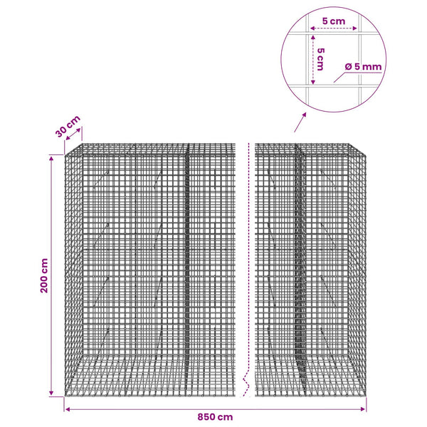 Gabion 5 mm langasta ja 5x5 cm verkosta 850x30x200 cm