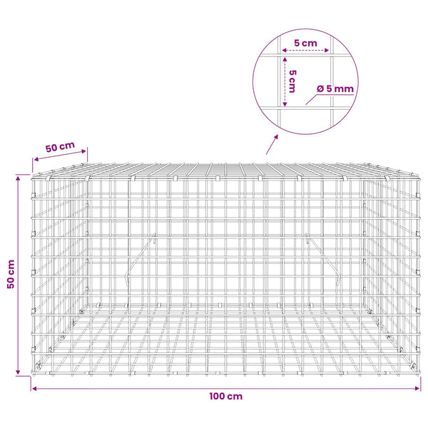 Gabion 5 mm langasta ja 5x5 cm verkosta 100x50x50 cm