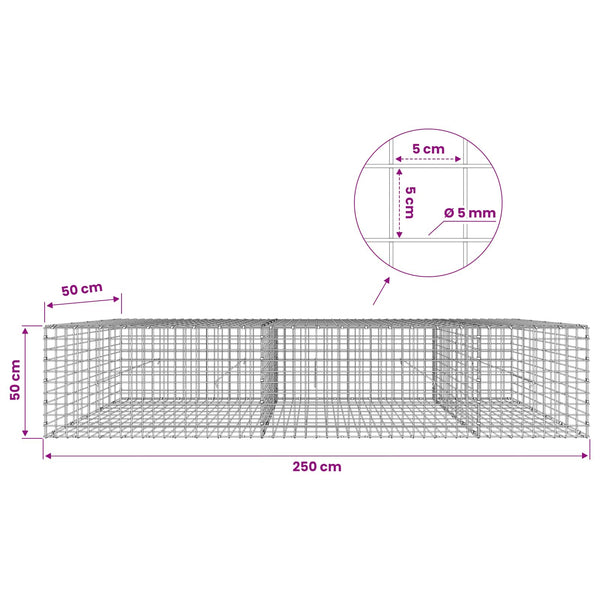 Gabion 5 mm langasta ja 5x5 cm verkosta 250x50x50 cm