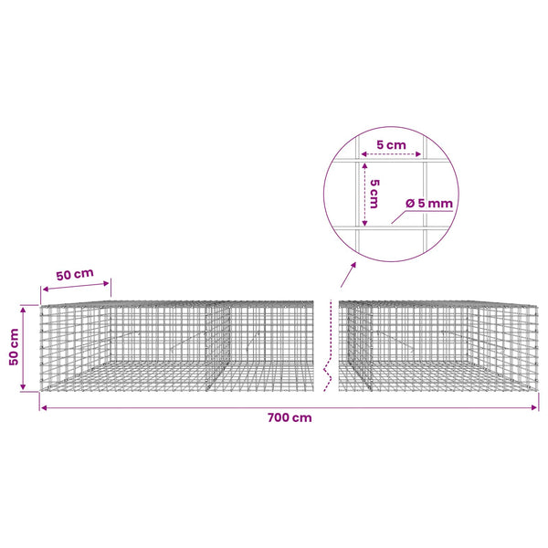 Gabion 5 mm langasta ja 5x5 cm verkosta 700x50x50 cm
