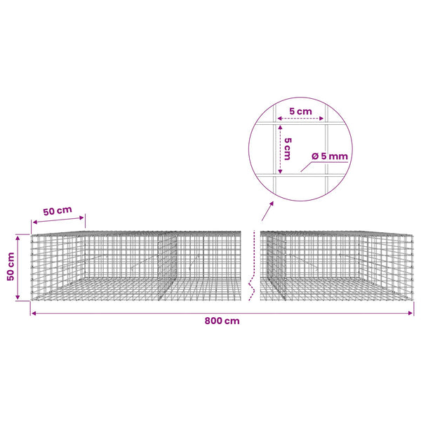 Gabion 5 mm langasta ja 5x5 cm verkosta 800x50x50 cm