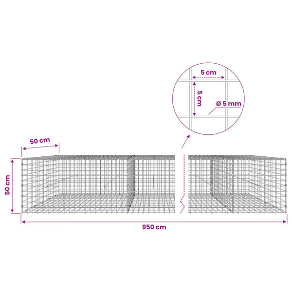 Gabion 5 mm langasta ja 5x5 cm verkosta 950x50x50 cm