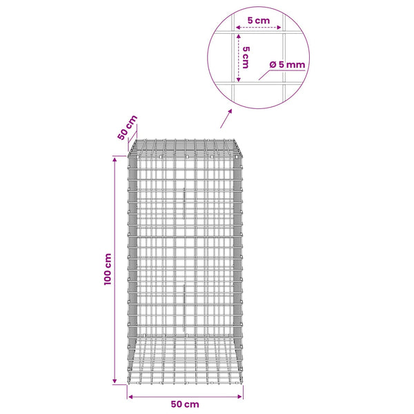 Gabion 5 mm langasta ja 5x5 cm verkosta 50x50x100 cm
