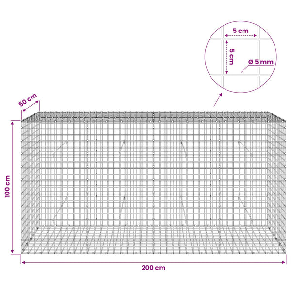 Gabion 5 mm langasta ja 5x5 cm verkosta 200x50x100 cm