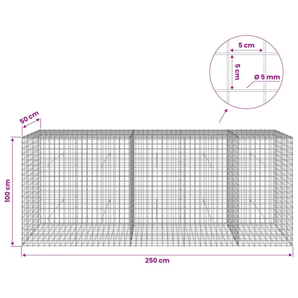 Gabion 5 mm langasta ja 5x5 cm verkosta 250x50x100 cm