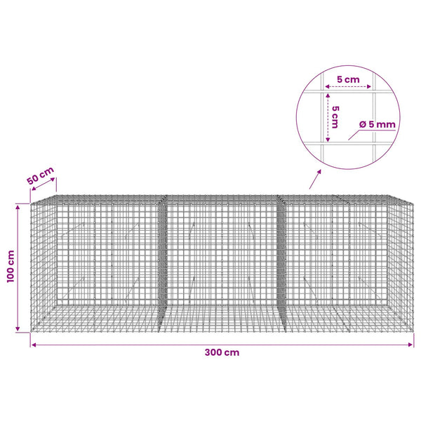 Gabion 5 mm langasta ja 5x5 cm verkosta 300x50x100 cm