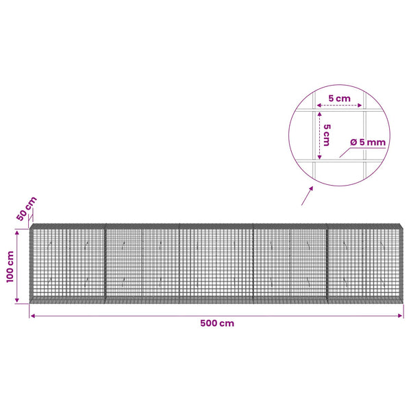 Gabion 5 mm langasta ja 5x5 cm verkosta 500x50x100 cm