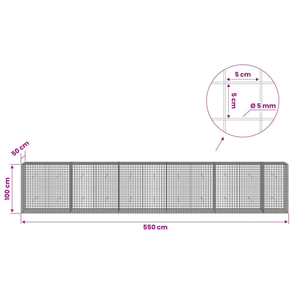 Gabion 5 mm langasta ja 5x5 cm verkosta 550x50x100 cm