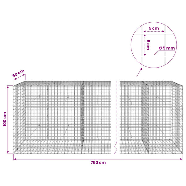 Gabion 5 mm langasta ja 5x5 cm verkosta 850x50x100 cm
