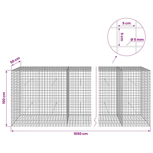 Gabion 5 mm langasta ja 5x5 cm verkosta 1050x50x100 cm