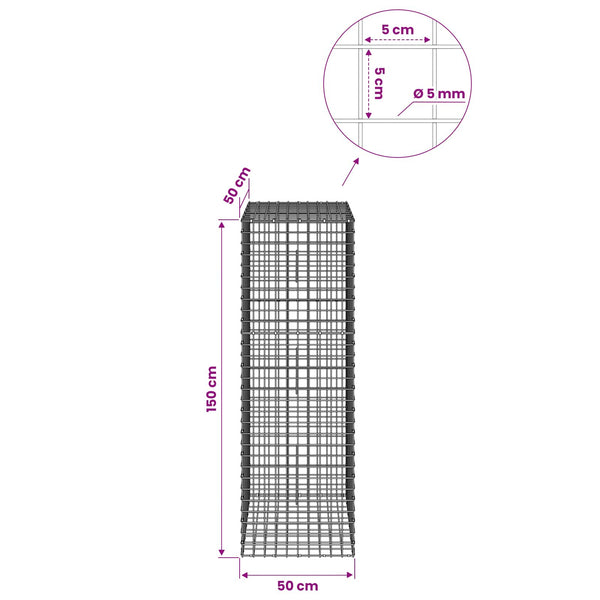 Gabion 5 mm langasta ja 5x5 cm verkosta 50x50x150 cm