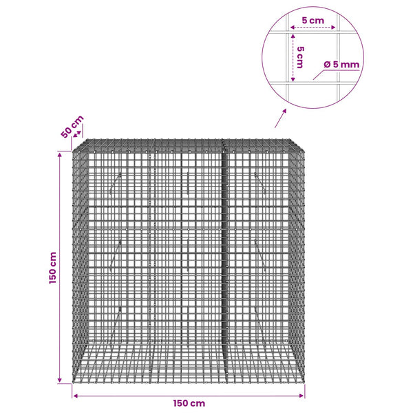 Gabion 5 mm langasta ja 5x5 cm verkosta 150x50x150 cm