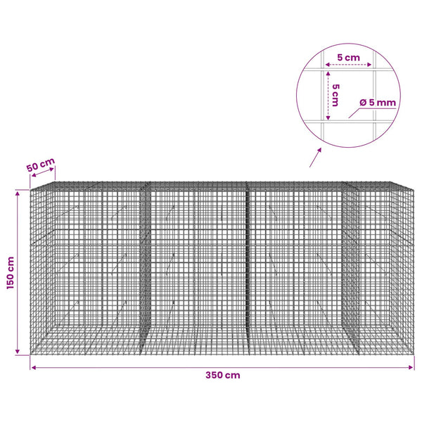 Gabion 5 mm langasta ja 5x5 cm verkosta 350x50x150 cm