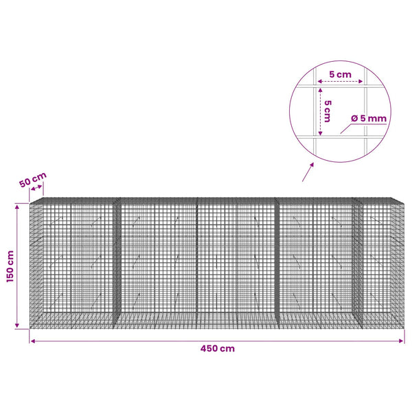 Gabion 5 mm langasta ja 5x5 cm verkosta 450x50x150 cm