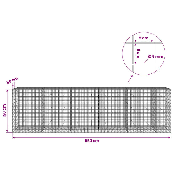 Gabion 5 mm langasta ja 5x5 cm verkosta 550x50x150 cm