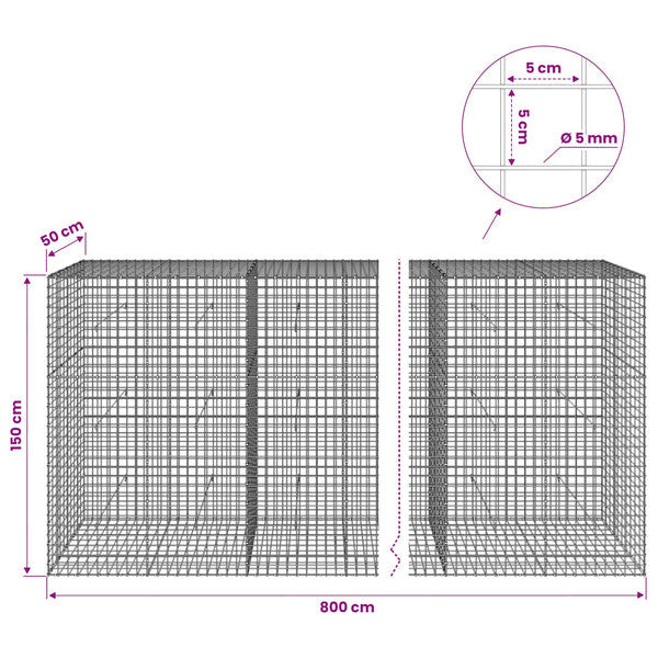 Gabion 5 mm langasta ja 5x5 cm verkosta 800x50x150 cm