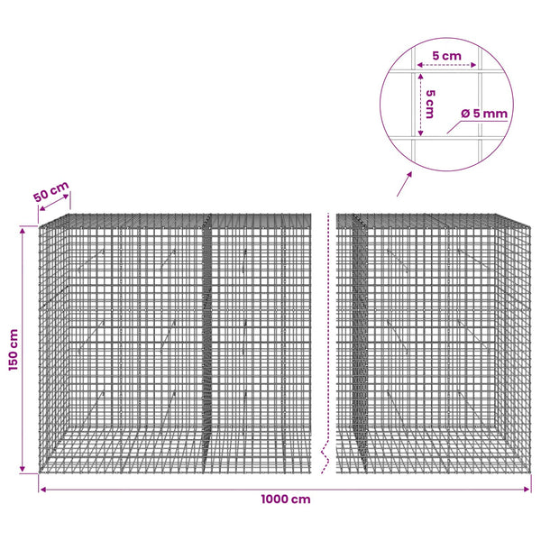 Gabion 5 mm langasta ja 5x5 cm verkosta 1000x50x150 cm