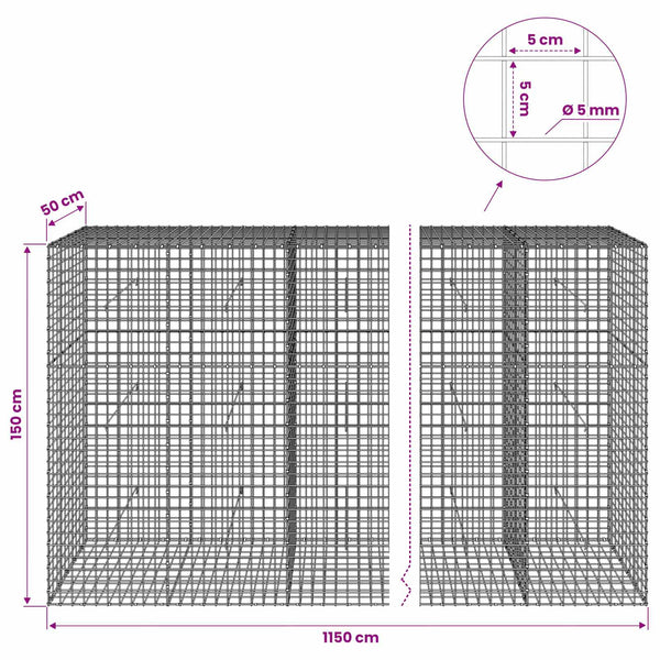 Gabion 5 mm langasta ja 5x5 cm verkosta 1150x50x150 cm