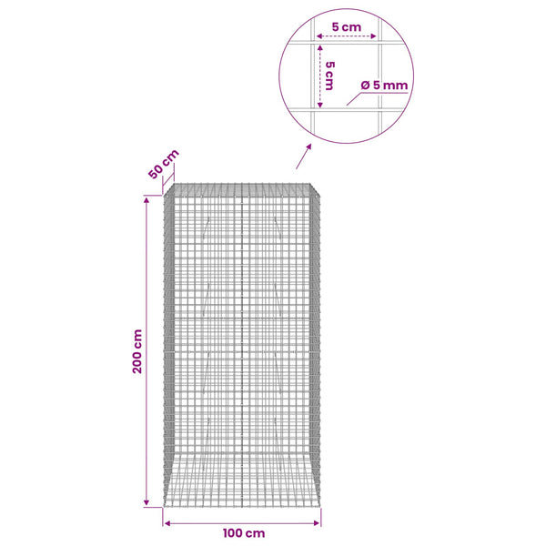 Gabion 5 mm langasta ja 5x5 cm verkosta 100x50x200 cm